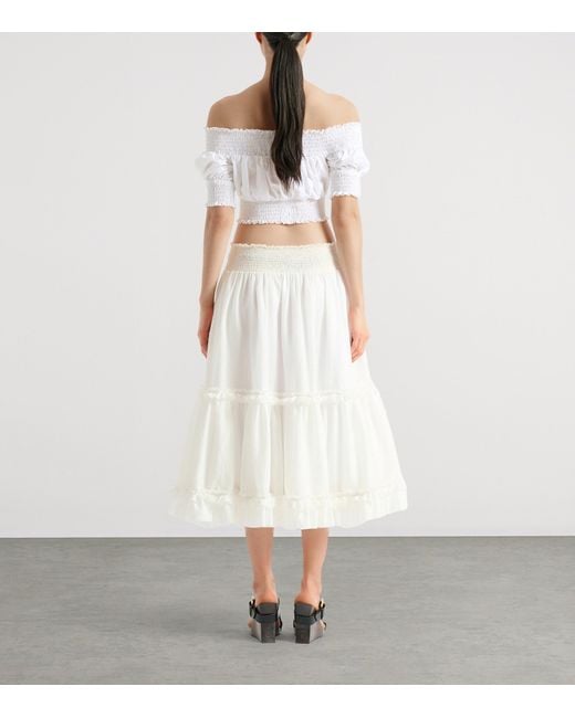 Balmain White Poplin Gathered Flared Skirt