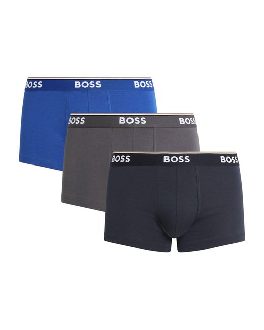 Boss Blue Stretch-cotton Power Trunks (pack Of 3) for men