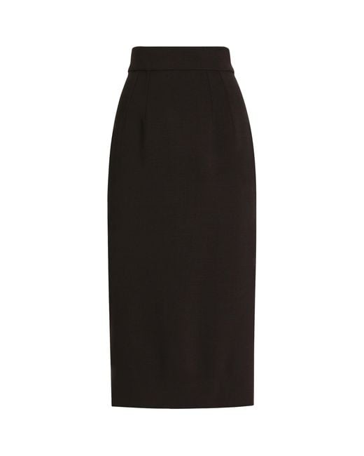 Dolce & Gabbana Black Stretch-Virgin Wool Midi Pencil Skirt