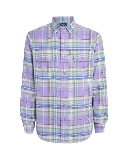 Polo Ralph Lauren Blue Cotton Flannel Check Shirt for men