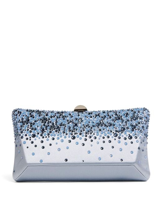 Rodo Blue Satin Embellished Lally Clutch Bag