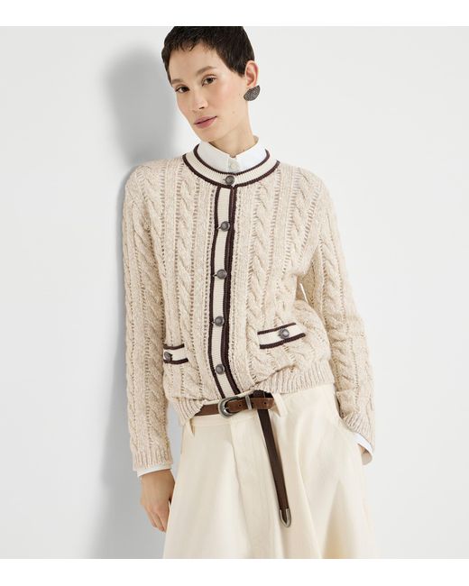 Brunello Cucinelli Natural Cable-Knit Cardigan