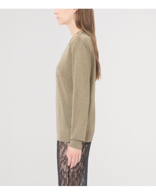 Valentino Natural Lace-Trim V-Neck Sweater
