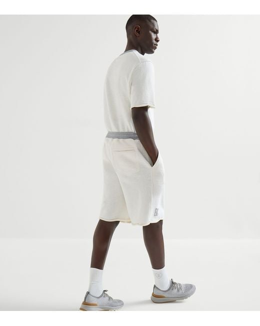 Brunello Cucinelli White Cotton-Linen Athletic Club Shorts for men