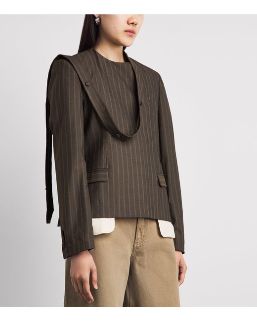 Late for Work Black Striped Scarf-Detail Jacket