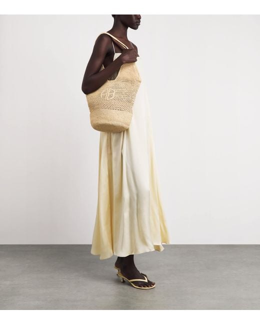 Anine Bing Natural Raffia Logo Leah Shopper Bag