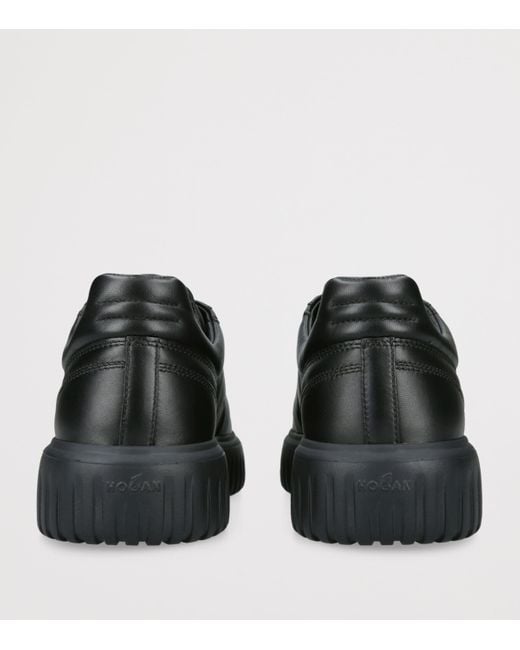 Hogan Black Leather H-Stripes Tread Sneakers for men