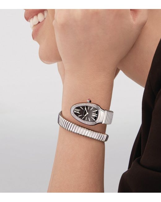 BVLGARI Gray Stainless Steel And Diamond Serpenti Tubogas Watch