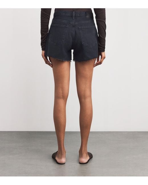 PAIGE Blue Raw-Hem Archie Denim Shorts
