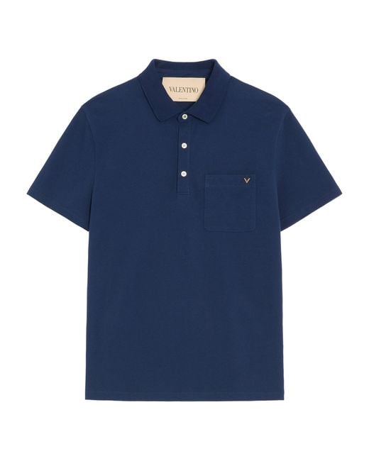 Valentino Blue Cotton Vgold Polo Shirt for men