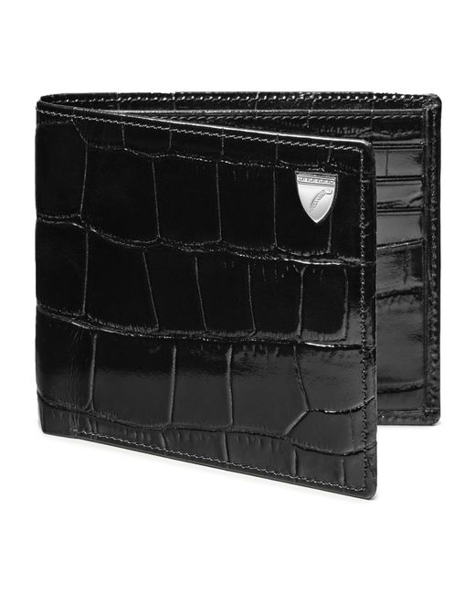 Aspinal Black Croc-Embossed Leather Bifold Wallet for men