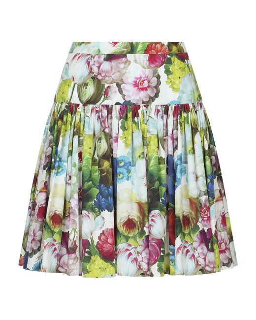Dolce & Gabbana Multicolor Cotton Floral Pleated Mini Skirt
