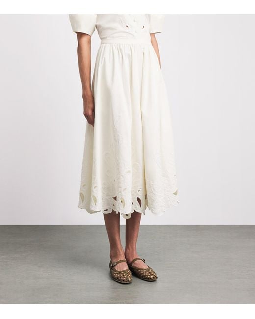 Cinq À Sept White Cotton Poplin Paisley Bloom Espe Midi Skirt