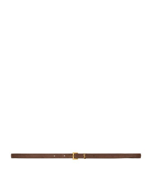Saint Laurent White Calfskin Cassandre Slim Belt