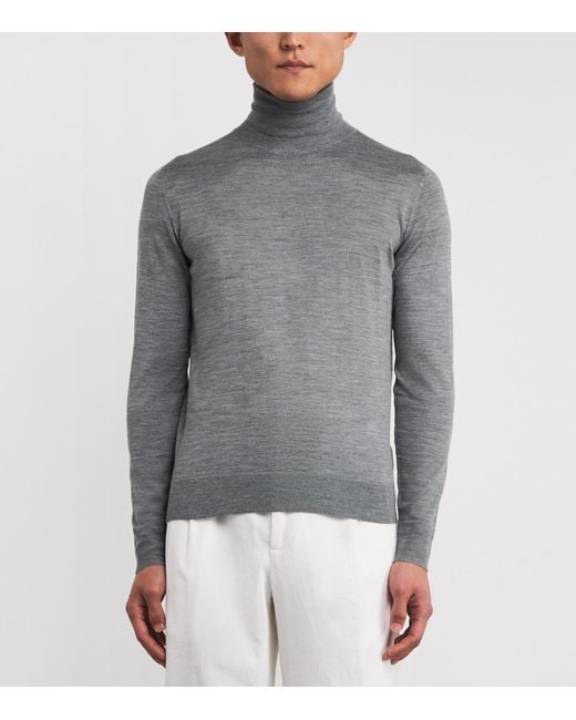 Isaia Gray Wool-Silk-Cashmere Rollneck Sweater for men