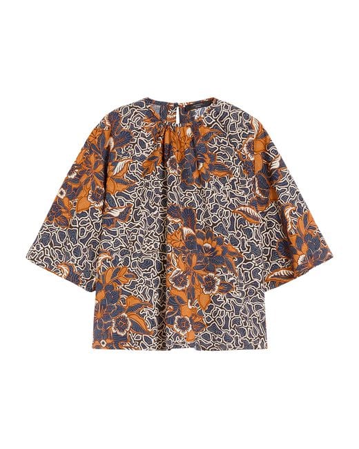 Weekend by Maxmara Blue Cotton Floral Blouse