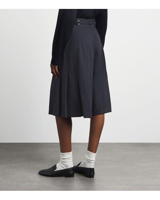 Sandro Blue Wool-Blend Pleated Shorts