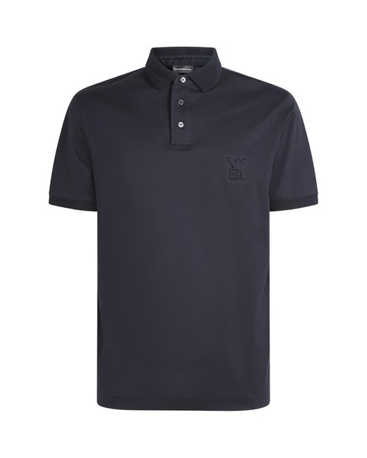 Emporio Armani Blue Embossed-Logo Polo Shirt for men