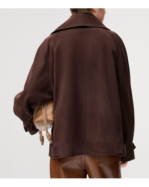Loewe Brown Suede Bow-Detail Jacket
