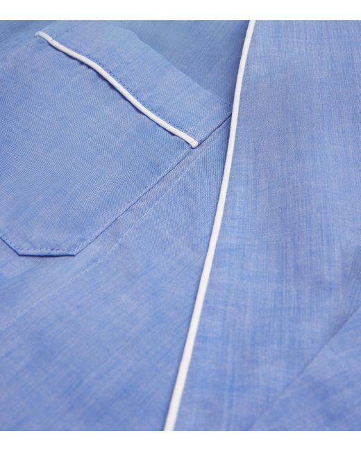 Derek Rose Blue Cotton Contrast-Trim Robe