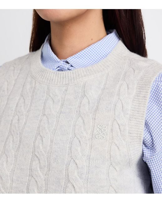 Sandro White Wool-Cashmere Cable-Knit Sweater Vest