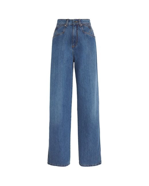 Kiton Blue High-Rise Wide-Leg Jeans