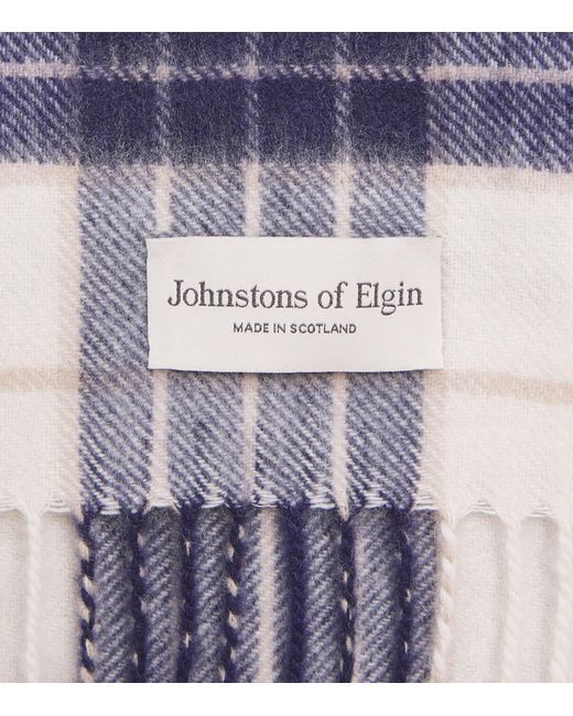 Johnstons Blue Cashmere Tartan Scarf for men