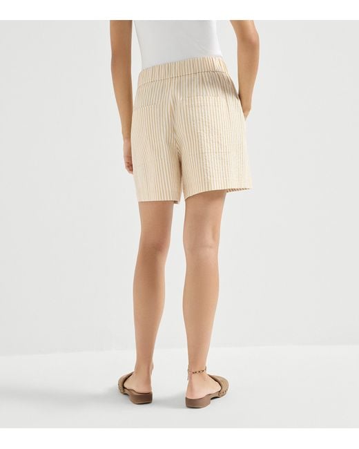 Brunello Cucinelli Natural Techno-Cotton Seersucker Stripe Shorts