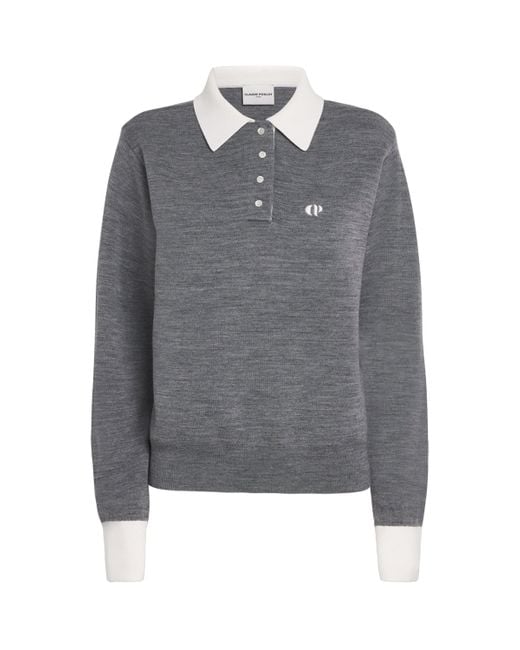 Claudie Pierlot Gray Knitted Logo Polo Shirt