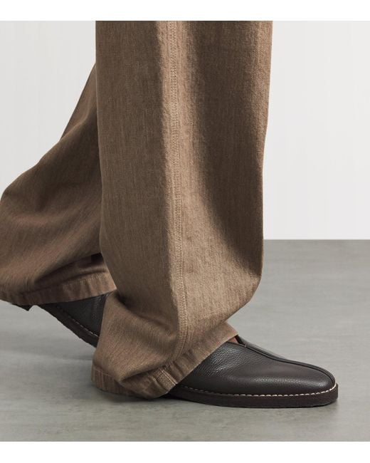 Lemaire Brown Leather Piped Slippers for men