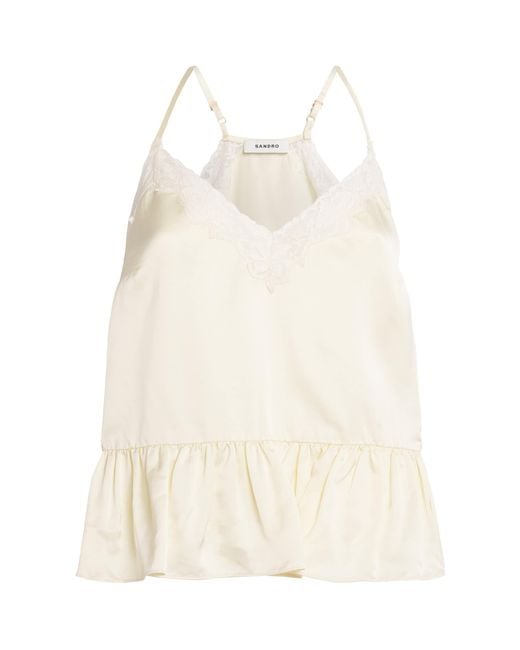 Sandro Natural Lace-Trim Ruffled Top