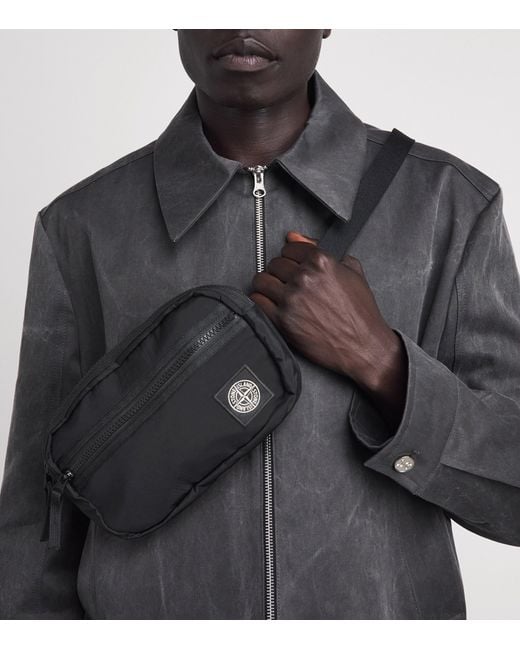 Stone Island Black Logo Patch Belt Bag for men