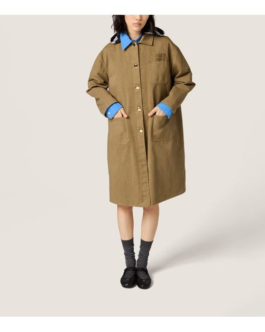 Miu Miu Natural Gabardine Hooded Trench Coat