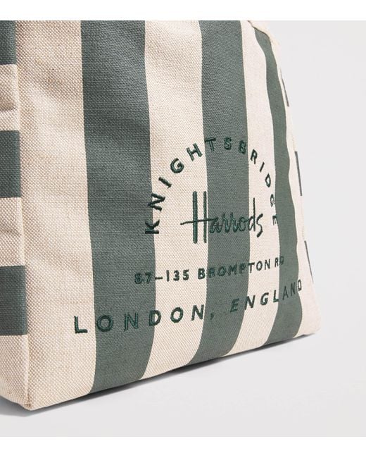 Harrods Metallic Large Jute Striped Logo Tote Bag