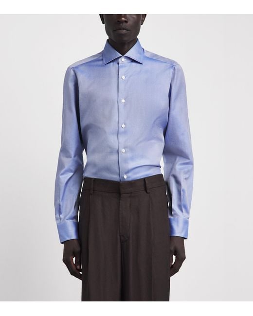 Isaia Blue Cotton Mix Dress Shirt for men