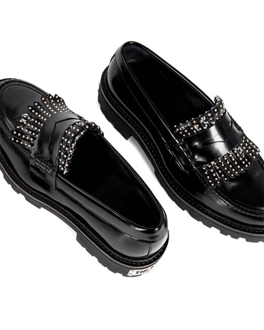 The Kooples Black Leather Studded Penny Loafers