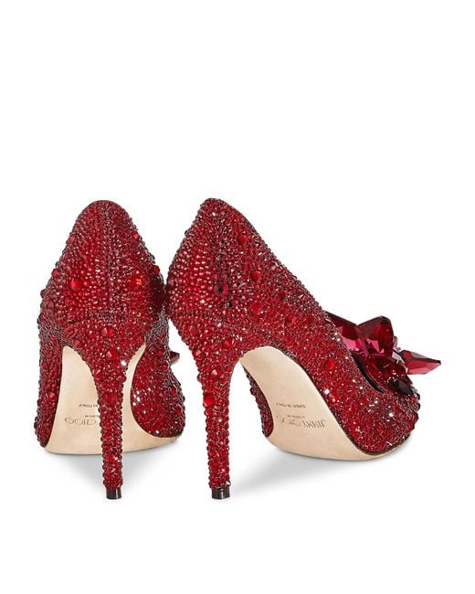 Jimmy Choo Red Alia 85 Crystal Pumps