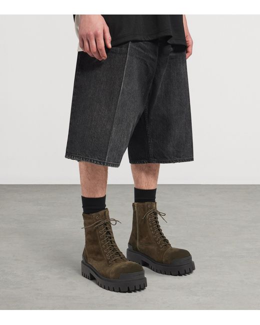 Balenciaga Brown Suede Combat Strike Boots for men