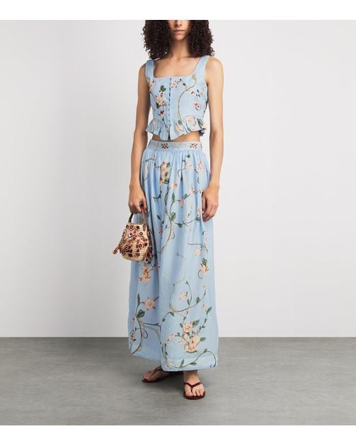 Agua Bendita Blue Cotton Tangelo Navegante Maxi Skirt