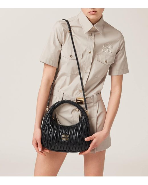 Miu Miu Black Matelassé Leather Wander Top-Handle Bag
