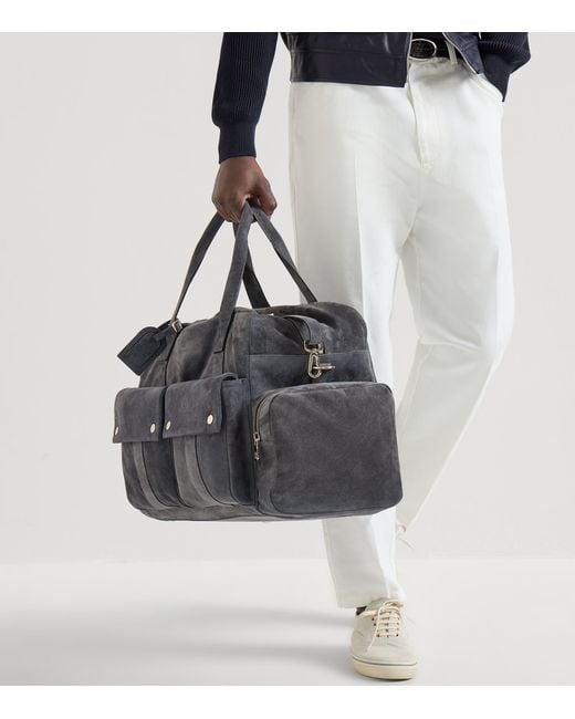 Brunello Cucinelli Black Suede Leisure Bag for men