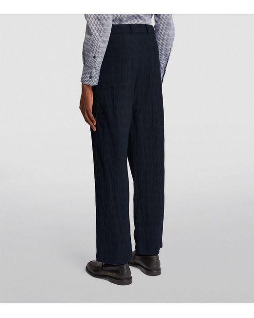 Emporio Armani Blue Textured Tailored Trousers for men