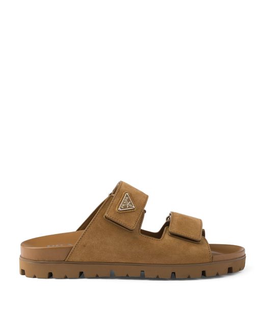 Prada Brown Suede Triangle Sandals for men