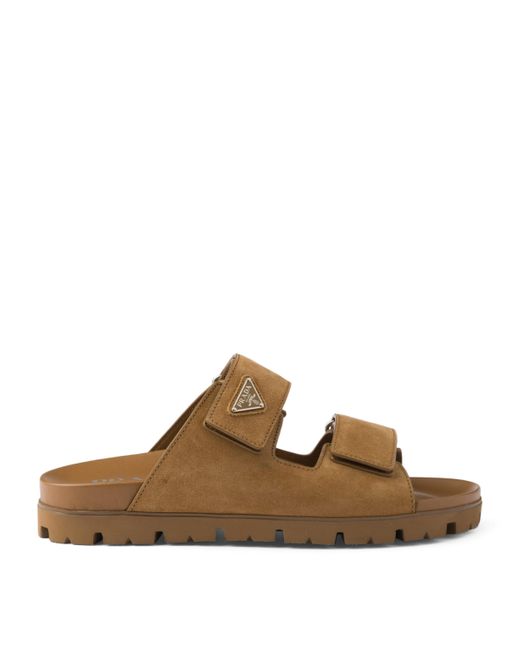 Prada Brown Suede Triangle Sandals for men