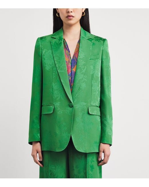Etro Green Floral Single-Breasted Blazer