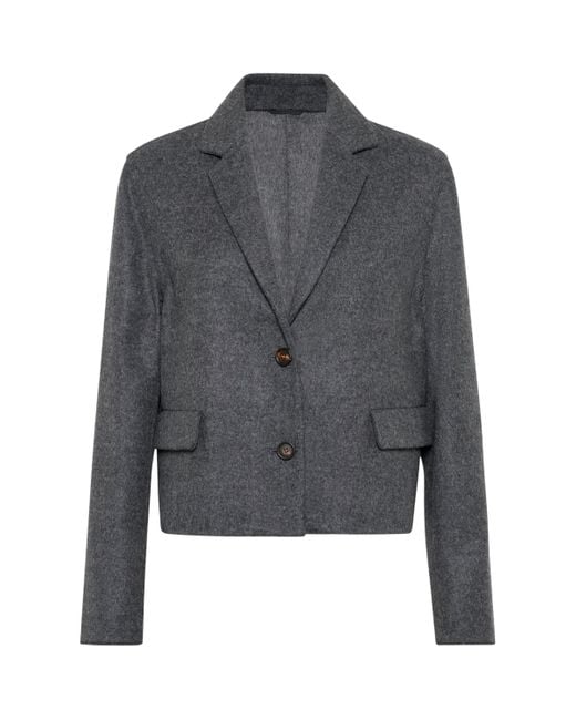 Brunello Cucinelli Gray Double Virgin Wool Cropped Blazer