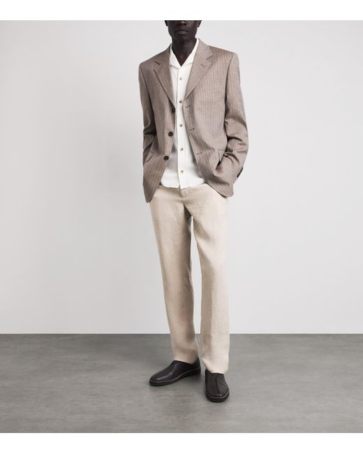 Vince Natural Linen Drawstring Straight Trousers for men
