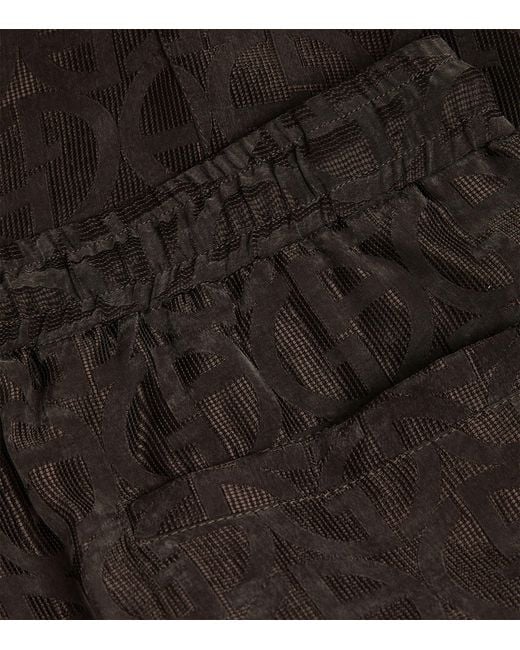 Giorgio Armani Black Cupro Monogrammed Trousers for men