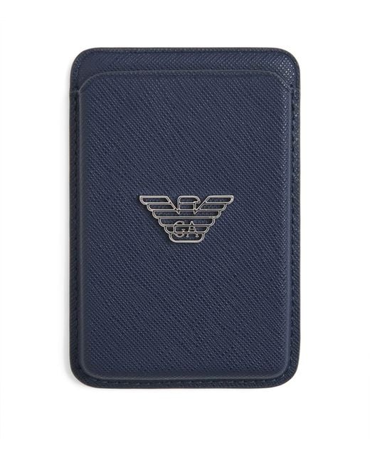 Emporio Armani Blue Saffiano Leather Phone Card Holder for men