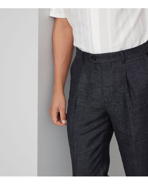 Brunello Cucinelli Blue Linen Leisure-fit Trousers for men